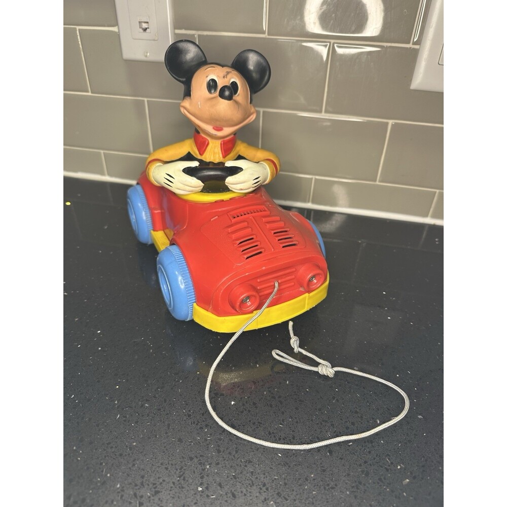 Vintage Kohner Mickey Mouse Pull Toy Car 1973 for Ages 1-2 Years, 3-4 Years